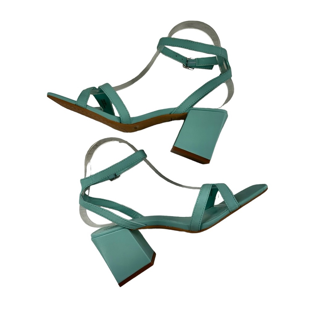 VINCE CAMUTO Jarenn Leather Pale Turquoise Block Heel Sandals 8 - Picture 5 of 9